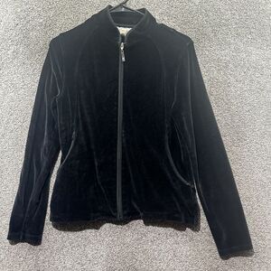 Talbots‎ Full Zip Sweatshirt Women Small Black Velvet Pockets